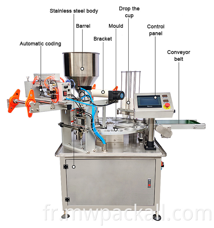 Machine de garniture à crème automatique complète, machine à garniture en plastique et à sceller, à la garniture de yogourt et à la machine à sceller